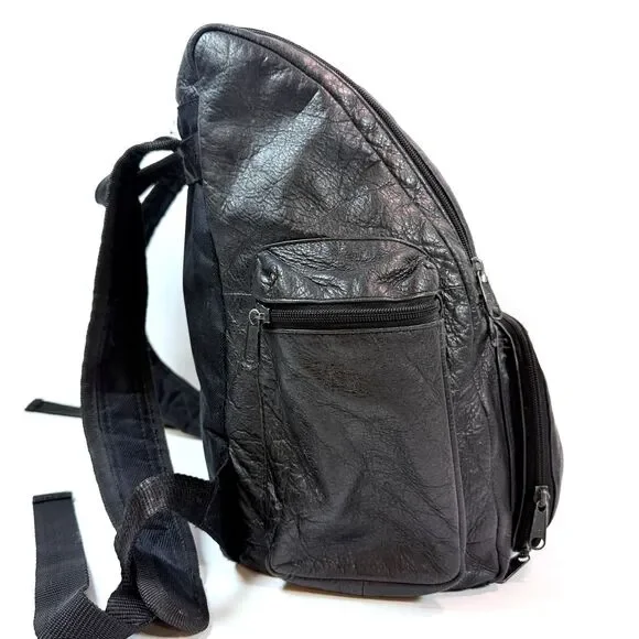 Wilsons Leather Rucksack Black Pebbled Leather Multi Pocket Travel Academia - Picture 4 of 13